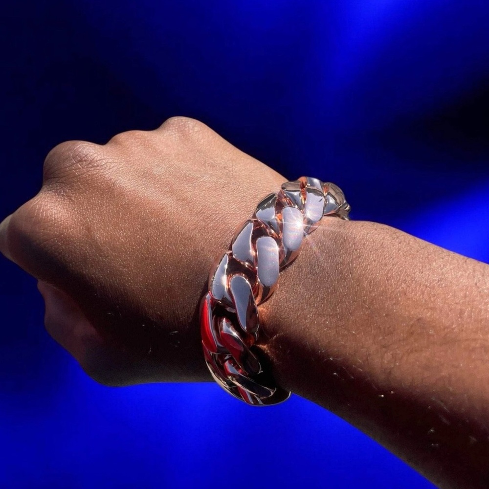 18k & 14k 20mm Miami Cuban Link Pink Red Rose Gold Plated Bracelet - 8inch